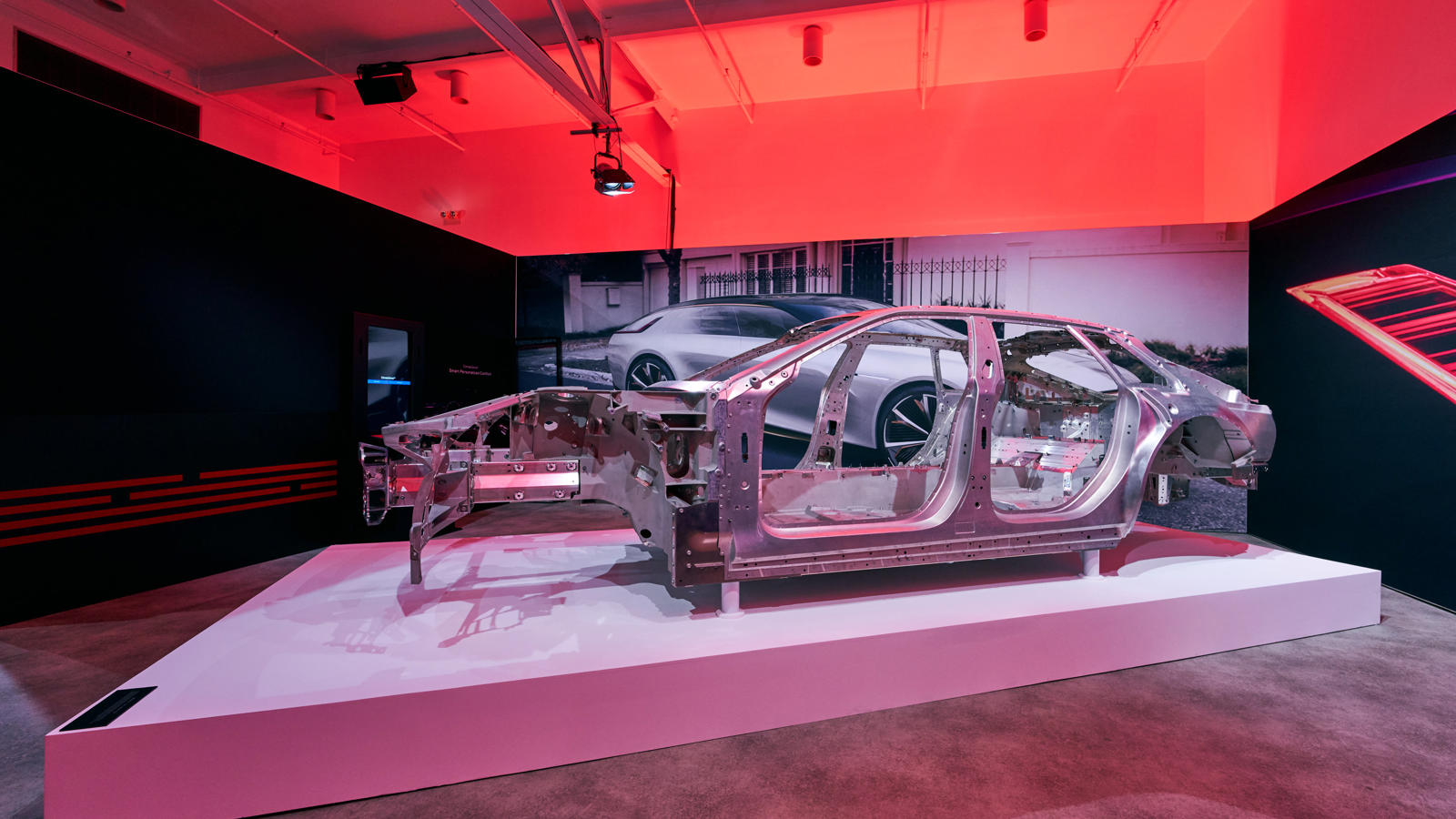 a car frame on a stand